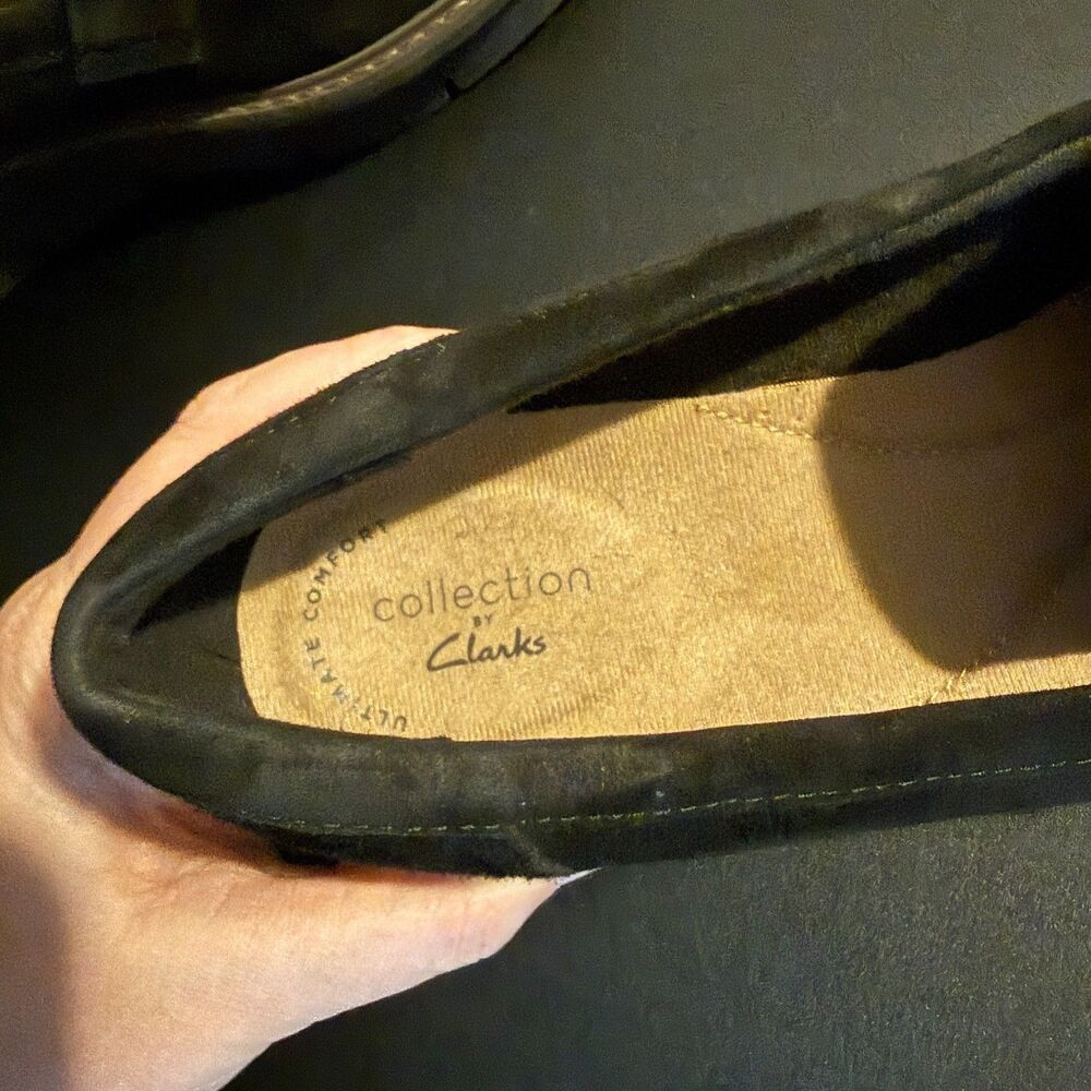 Clark's Collection Women's Airabell Wedge Slip On Suede Ruffle Loafers Black 10 - Picture 3 of 9